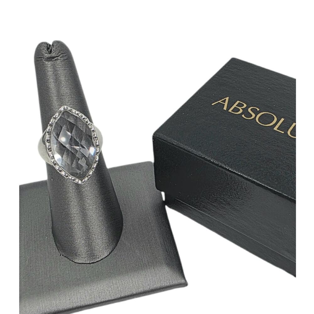 Vintage Absolute Simulated White Topaz Filigree Sterling Silver Ring Size 7